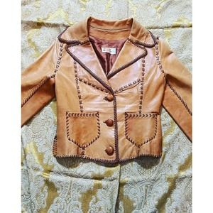 Rare Vintage 70's Whipstitch Leather Jacket! Gorgeous Sz Sm